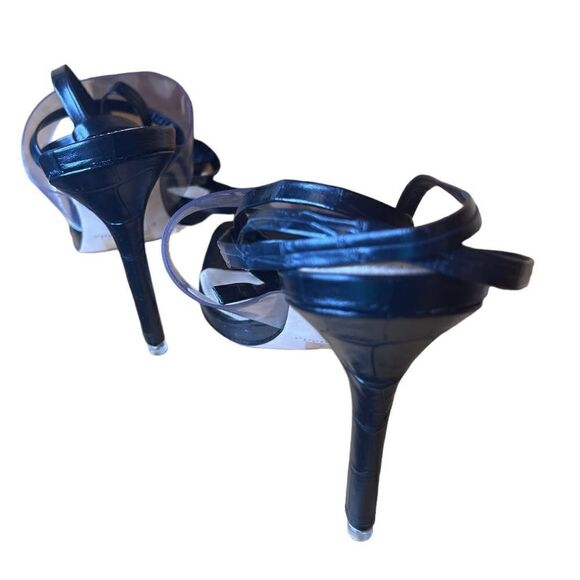 Black Suede Studio Melanie Ankle Strap Clear & Black Heel NWOB Size 38.5/8 1/2 - Picture 6 of 10